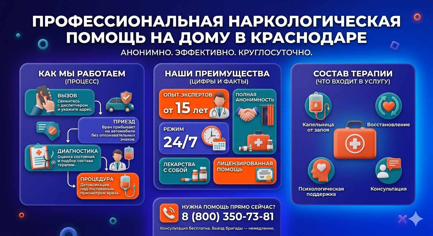 Инфографика о принципах лечения алкоголизма на дому в Чишмах: этапы вызова нарколога, преимущества анонимной детоксикации и состав медицинской помощи.